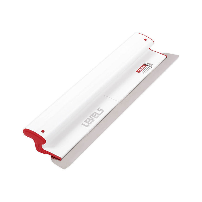 24-inch Level 5 Composite Skimming Blade with a stainless steel blade, red composite end caps, and a white plastic body