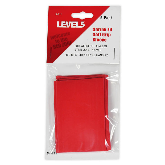 5-pack of red Level 5 Heat-Shrink Handle Grips in plastic packaging