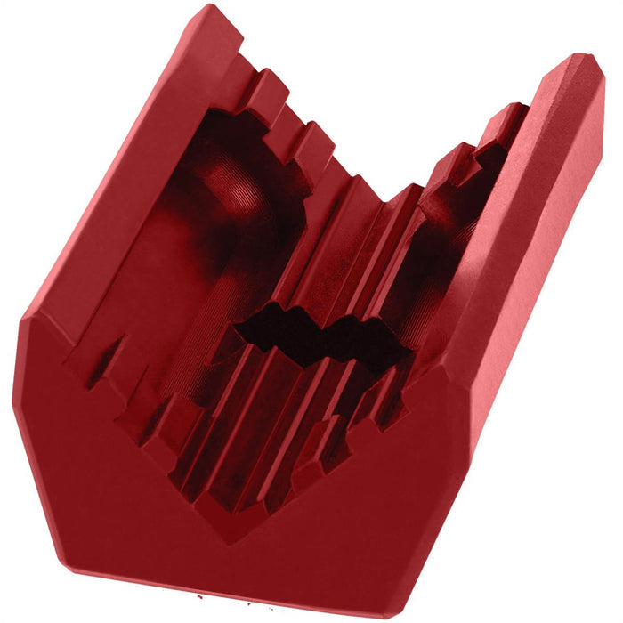 Level 5 Outside Corner Applicator Head made with red premium stainless steel, top view