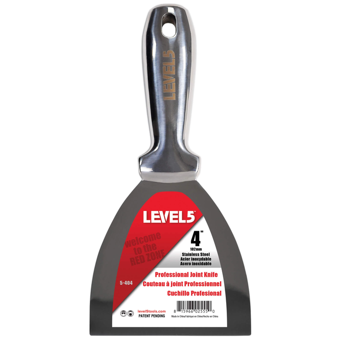 4-inch Level 5 One Piece Joint Knife with stainless steel blade and hang hole