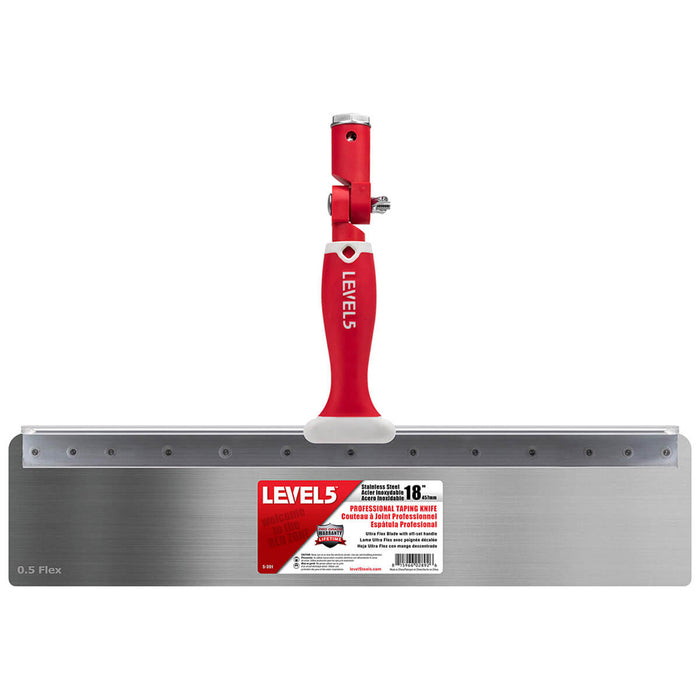 18-inch Level 5 Stainless Steel Flex Offset Knife with red handle, and removable zinc hammer end