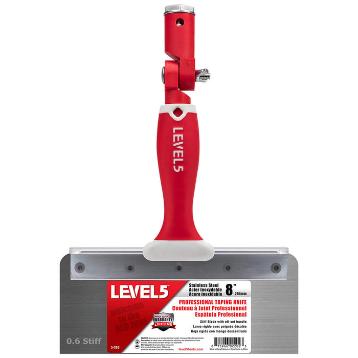 8-inch Level 5 Stainless Steel Stiff Offset Knife with red handle, and removable zinc hammer end