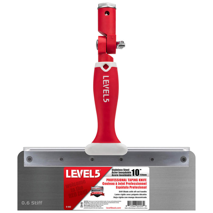 10-inch Level 5 Stainless Steel Stiff Offset Knife with red handle, and removable zinc hammer end