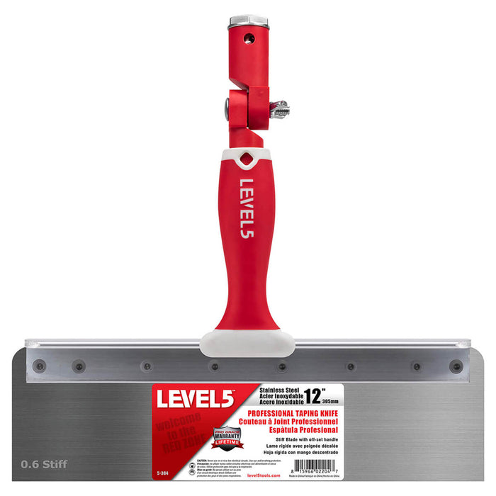 12-inch Level 5 Stainless Steel Stiff Offset Knife with red handle, and removable zinc hammer end