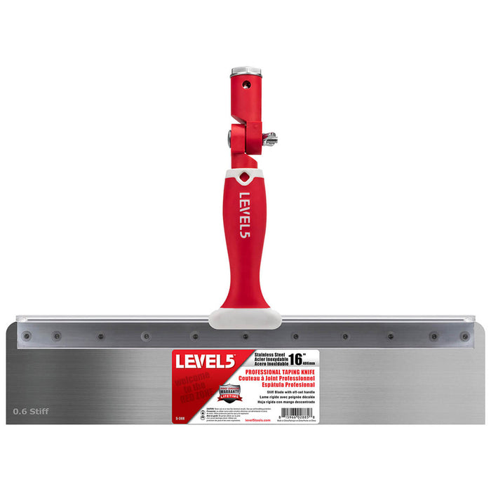 16-inch Level 5 Stainless Steel Stiff Offset Knife with red handle, and removable zinc hammer end