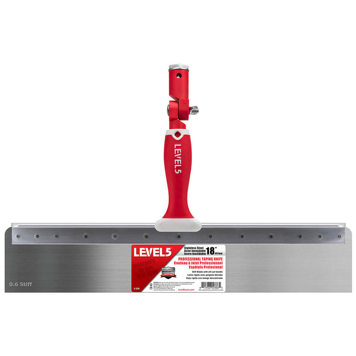 18-inch Level 5 Stainless Steel Stiff Offset Knife with red handle, and removable zinc hammer end