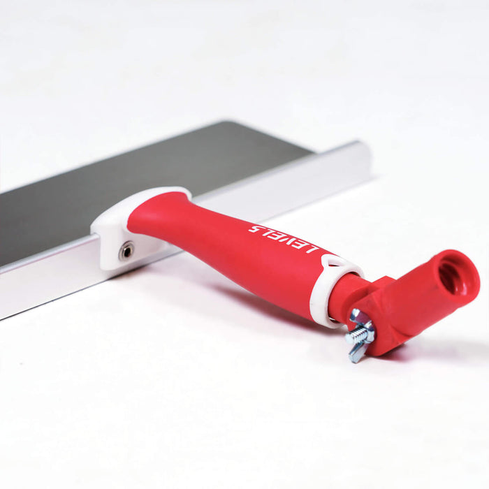 Close-up of red handle with angle adapter attached and no threaded zinc hammer head