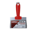 6-inch Level 5 Stainless Steel Taping Knife with red composite handle, metal hammer end, and hang hole