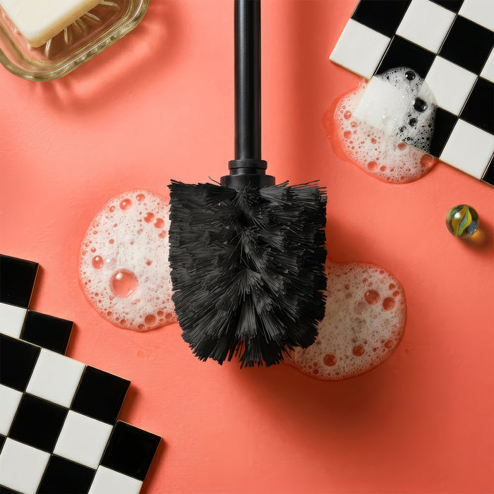 Matt Blue Round Stainless Steel Toilet Brush & Holder