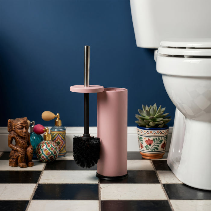 Matt Pink Round Stainless Steel Toilet Brush & Holder