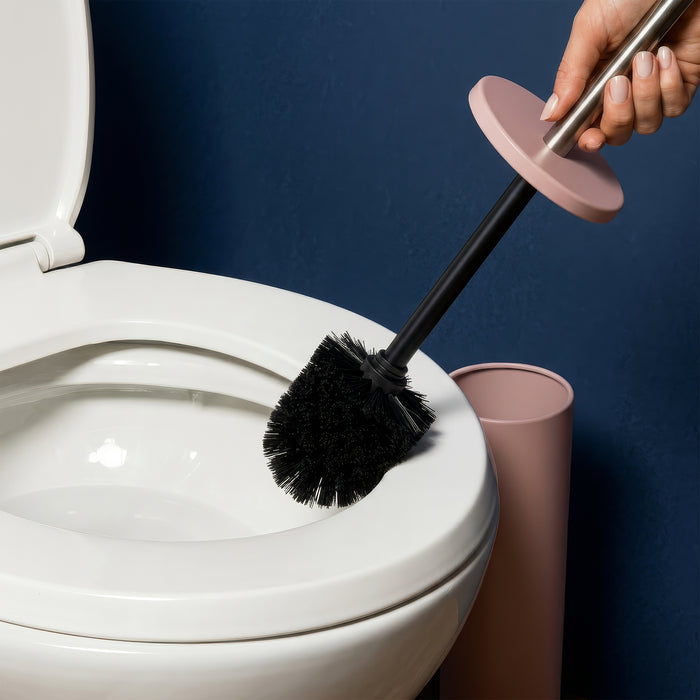 Matt Pink Round Stainless Steel Toilet Brush & Holder