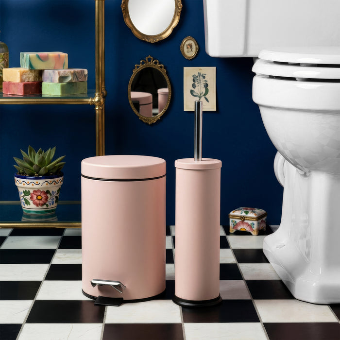 Matt Pink Round Stainless Steel Toilet Brush & Holder