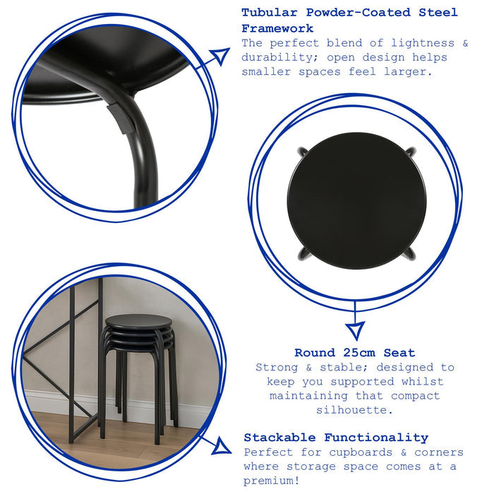 Matt White Metal Stacking Stools - Pack of 6