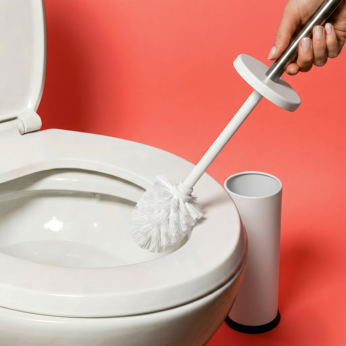 Matt White Round Stainless Steel Toilet Brush & Holder