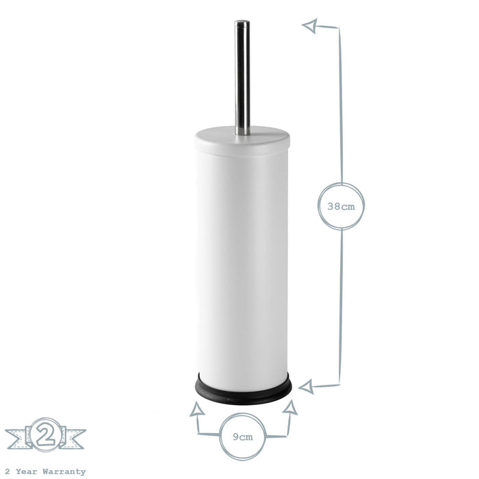 Matt White Round Stainless Steel Toilet Brush & Holder