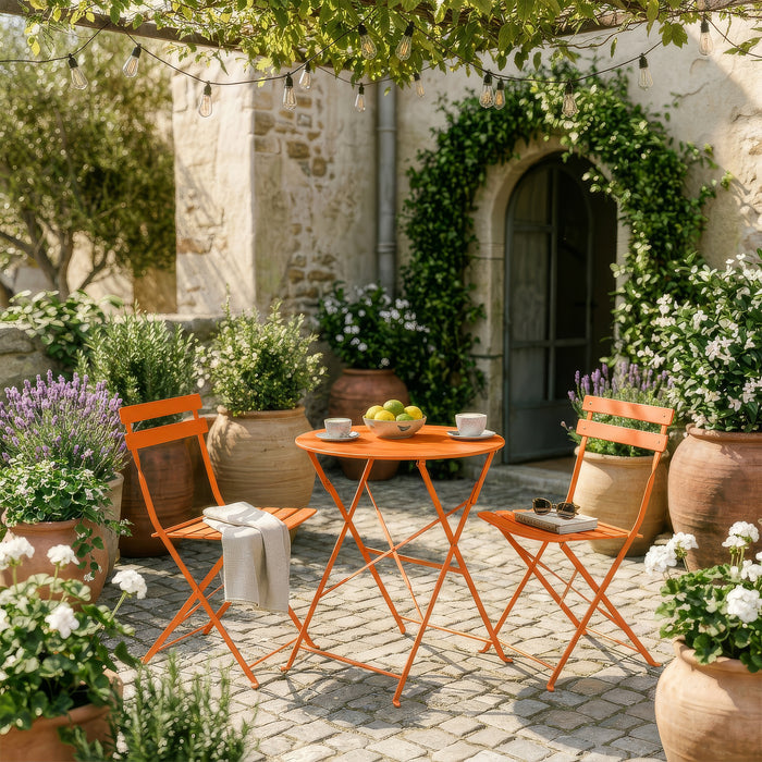 Orange Two-Seater Round Bistro Set