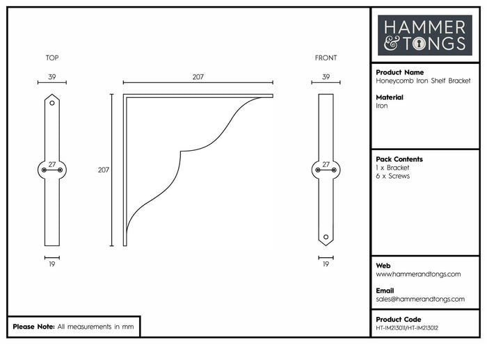 Raw 205mm Honeycomb Iron Shelf Bracket