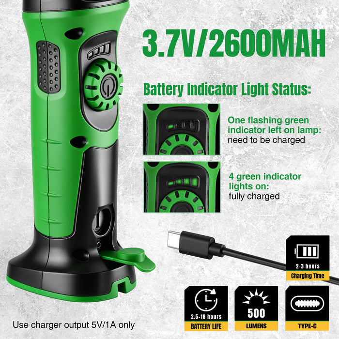 Rechargeable Slim Hose Light, #SK02398 SK Tools USA cordless light green with 4 LED battery indicator status