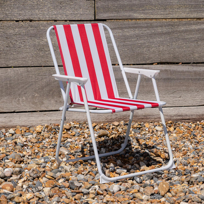 Red & White Folding Metal Beach Chairs - Pack of Two