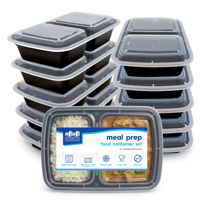 Reusable Meal Prep Containers - 2 Compartments (800ml) - Pack of 10