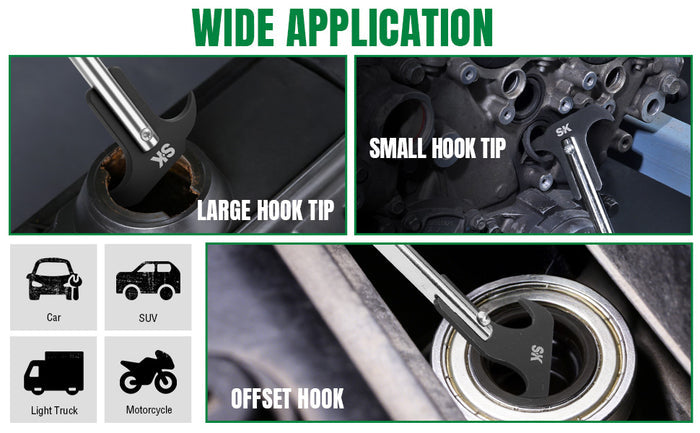 examples of inserting a tip behind a seal and removing a grease seal with text labels.