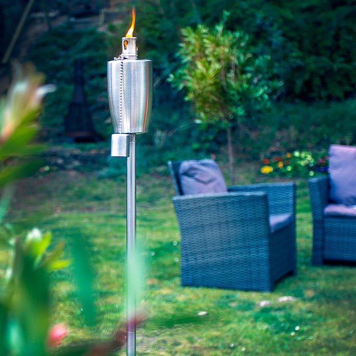 Silver 1.46m Stainless Steel Barrel Garden Torches - Pack of 2