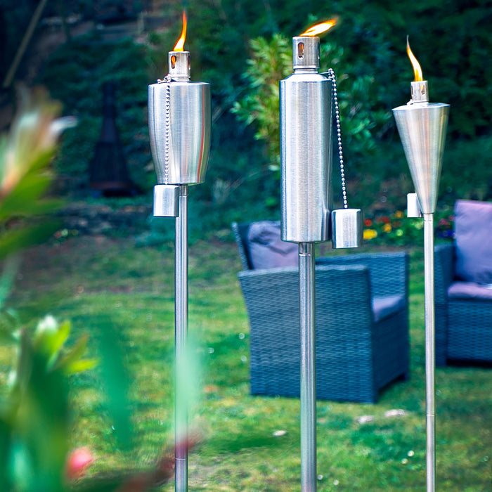 Silver 1.46m Stainless Steel Barrel Garden Torches - Pack of 2