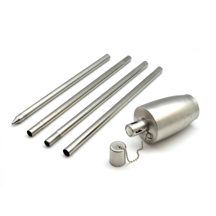 Silver 1.46m Stainless Steel Barrel Garden Torches - Pack of 2