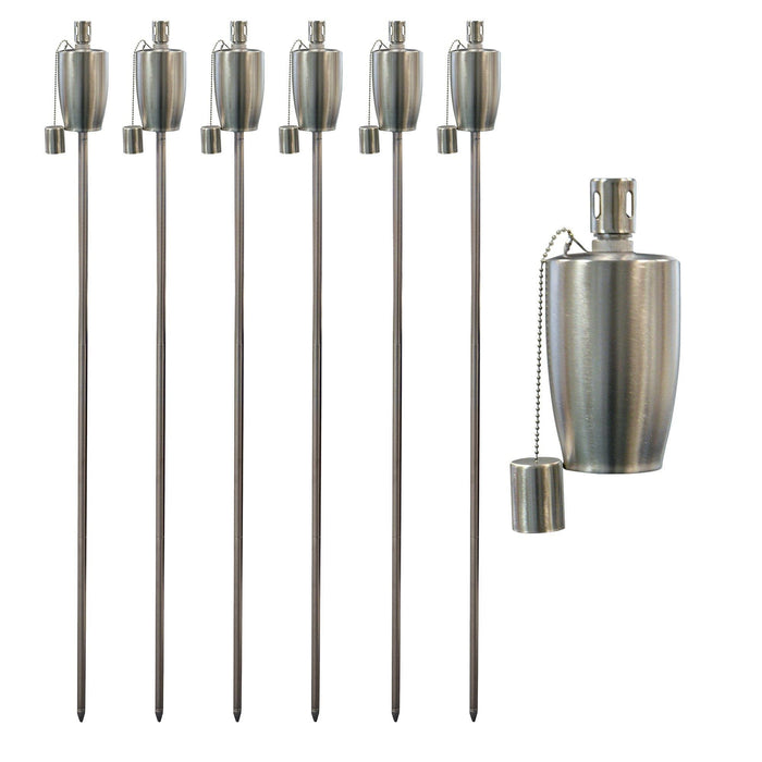 Silver 1.46m Stainless Steel Barrel Garden Torches - Pack of 6