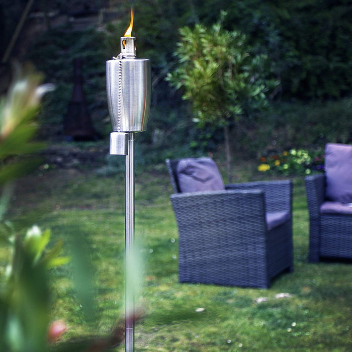 Silver 1.46m Stainless Steel Barrel Garden Torches - Pack of 6