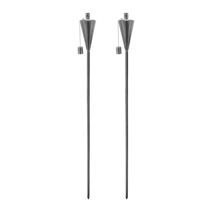 Silver 1.46m Stainless Steel Cone Garden Torches - Pack of 2