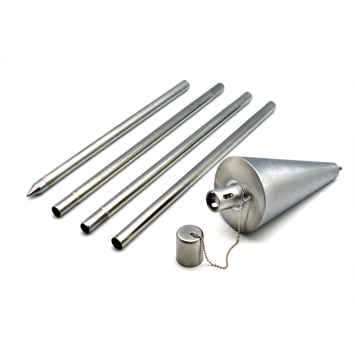 Silver 1.46m Stainless Steel Cone Garden Torches - Pack of 2