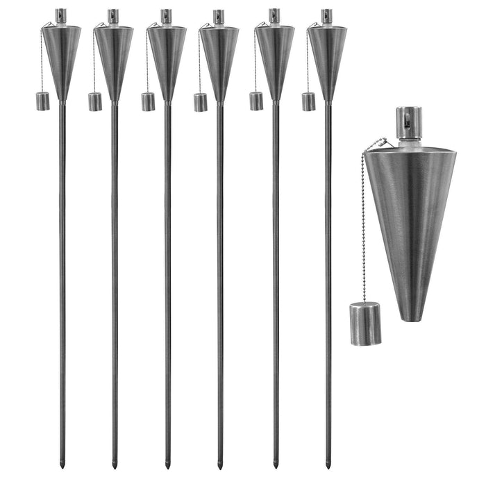 Silver 1.46m Stainless Steel Cone Garden Torches - Pack of 6