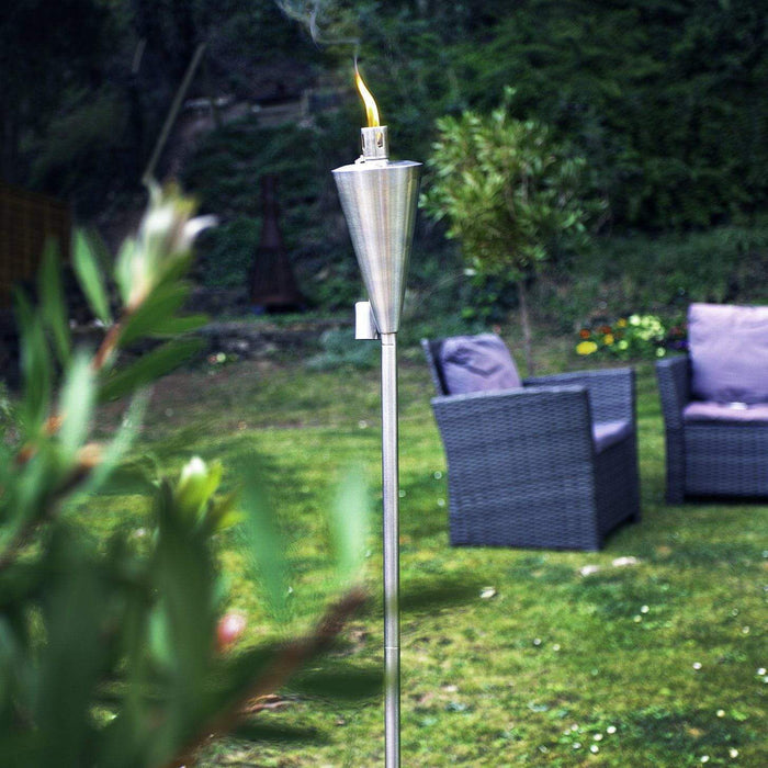 Silver 1.46m Stainless Steel Cone Garden Torches - Pack of 6