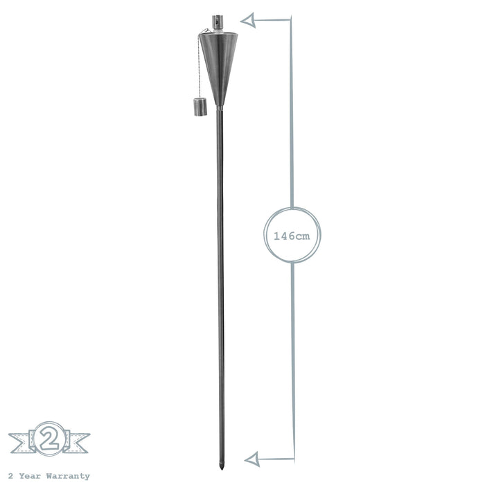 Silver 1.46m Stainless Steel Cone Garden Torches - Pack of 6