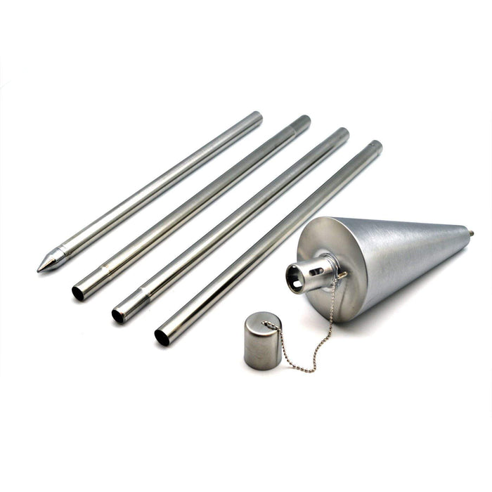 Silver 1.46m Stainless Steel Cone Garden Torches - Pack of 6