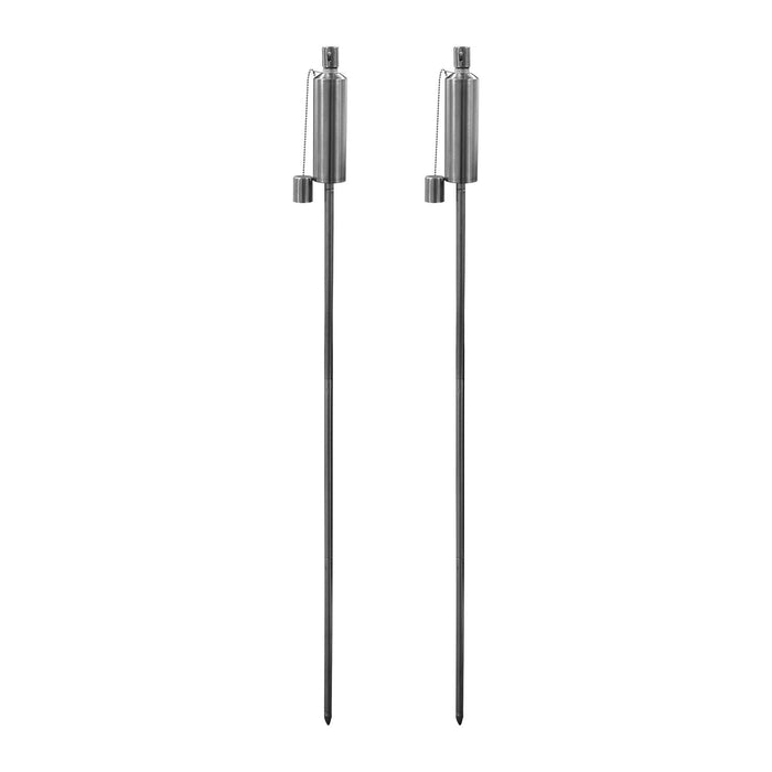 Silver 1.46m Stainless Steel Round Garden Torches - Pack of 2