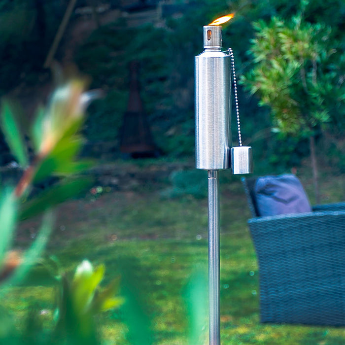 Silver 1.46m Stainless Steel Round Garden Torches - Pack of 2