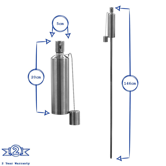 Silver 1.46m Stainless Steel Round Garden Torches - Pack of 2