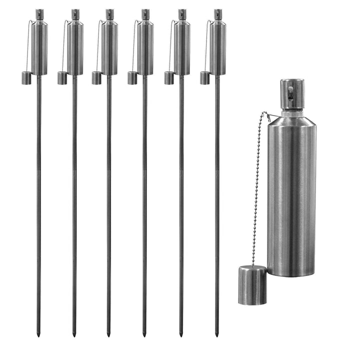 Silver 1.46m Stainless Steel Round Garden Torches - Pack of 6