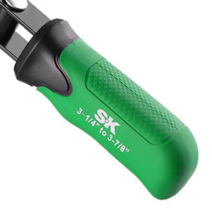 Standard Swivel Oil Filter Wrench, #SK01245, SK Tools USA, LLC oil filter wrench with green grip and swivel head.