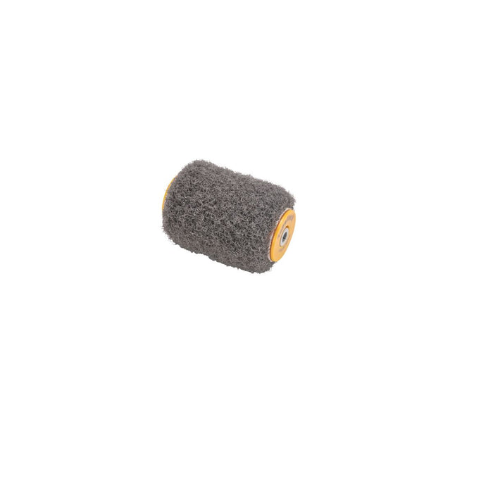 4-inch TapeTech Premium Drywall Compound Roller with grey nap and yellow frame, left quarter view