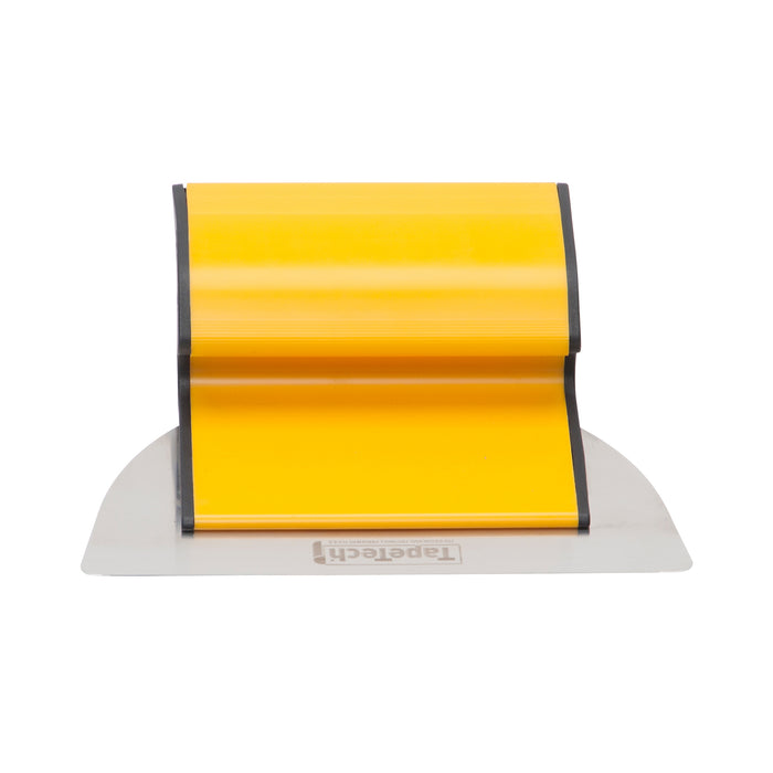 7-inch TapeTech Premium Finishing Knife with yellow composite frame, grey end caps, and stainless steel blade, front view