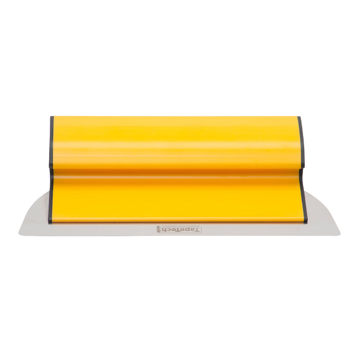 12-inch TapeTech Premium Finishing Knife with yellow composite frame, grey end caps, and stainless steel blade, front view