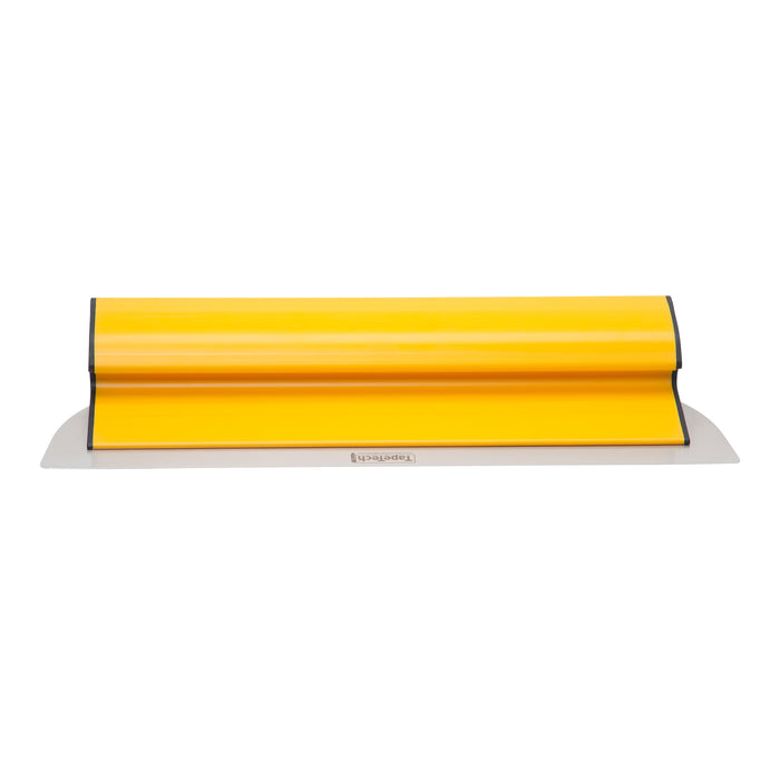 18-inch TapeTech Premium Finishing Knife with yellow composite frame, grey end caps, and stainless steel blade, front view