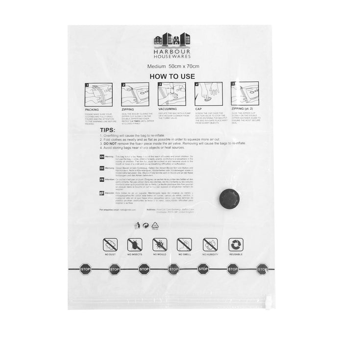 Vacuum Storage Bags with Hand Pump - Medium (50 x 70cm) - White - Pack of 5
