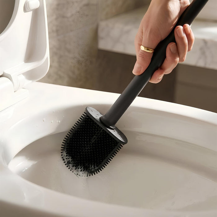 Wall-Mounted Toilet Brush and Holder Set - Black