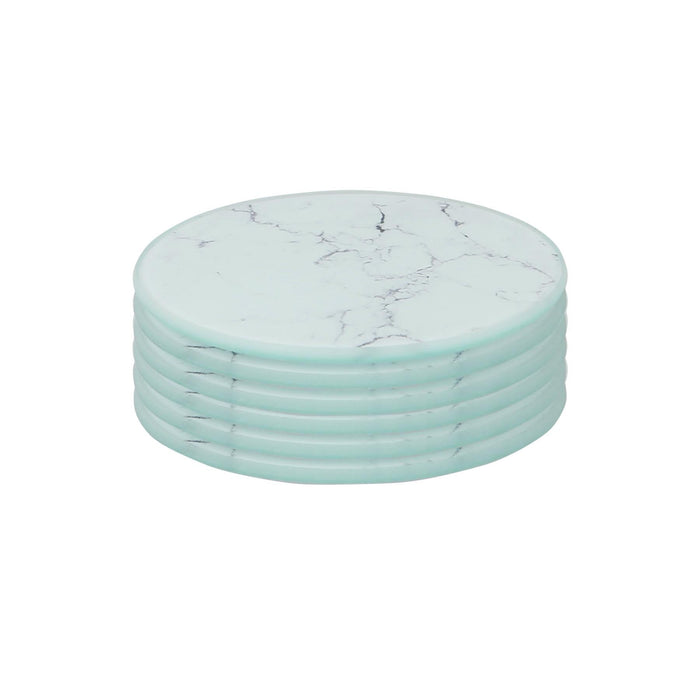 White Marble-Effect Round Glass Coasters - Pack of 6