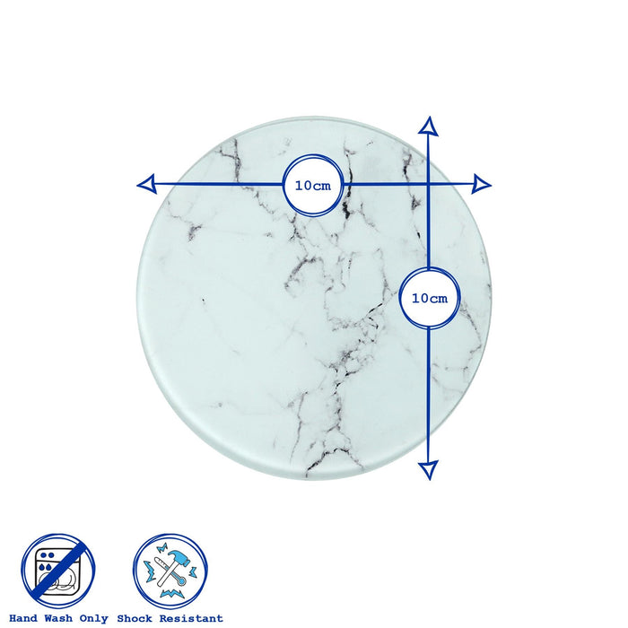 White Marble-Effect Round Glass Coasters - Pack of 6