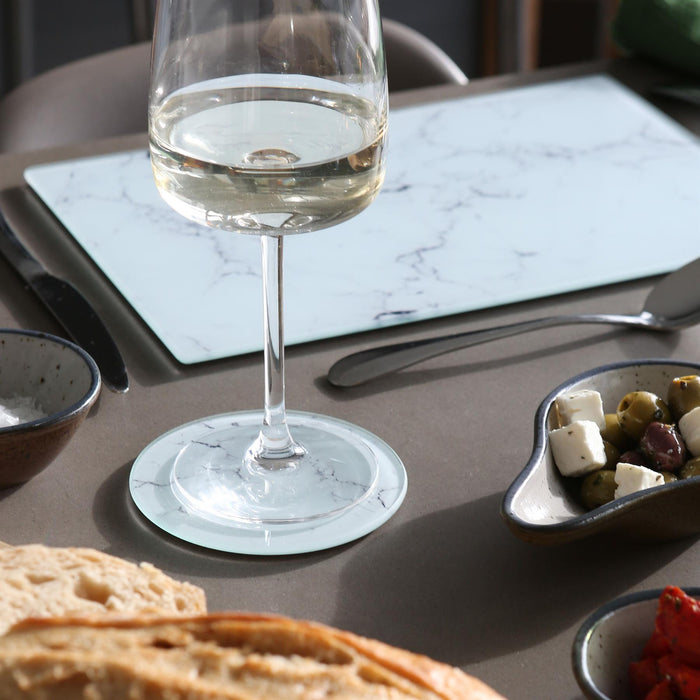 White Marble-Effect Round Glass Coasters - Pack of 6